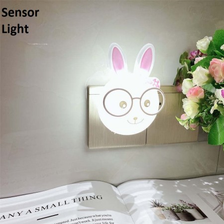 Cartoon Rabbit LED Night Light Switch Wall Night Lamp With EU Plug Gifts For Kid/Baby/Children Bedroom Bedside Lamp