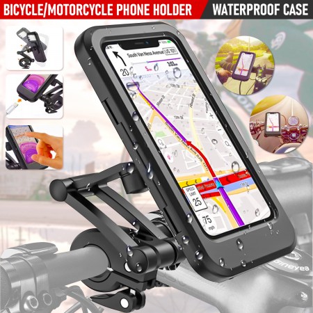 Waterproof Bike Phone Holder Case Universal Motorcycle Bicycle Phone Mount 360 Rotation Adjustable Clip Stand