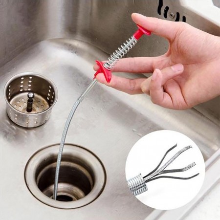 Household Sink Drain Dredge Pipeline Stick Hook Chain Kitchen Bathroom Hair Cleaning Tool Spring dredging