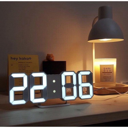3D Digital Wall Clock LED Table Clock Time Alarm Temperature Date Display (White Color)