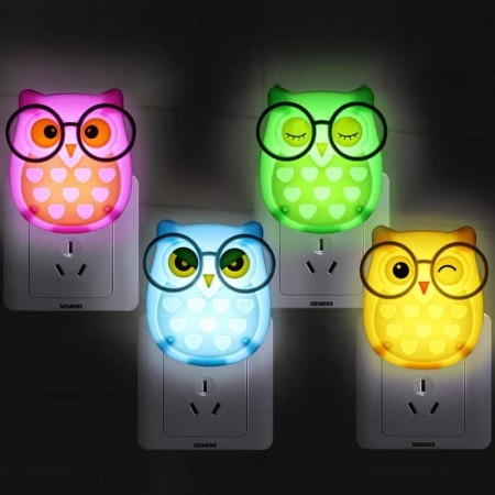 EU Plug OWL LED SENSOR Light Auto On/Off Mini Wall LED Night Light Bedroom