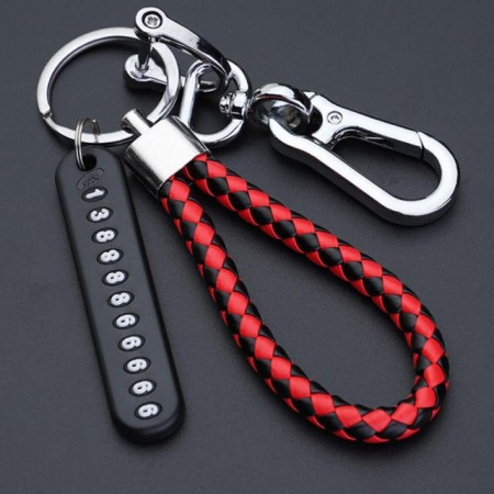 Anti-lost keychain with Mobile Number for Bicycle Car Auto Motor Cycle Key Ring Gift for Husband (Red)