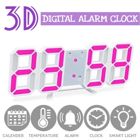 3D Digital Wall Clock LED Table Clock (Pink Color)