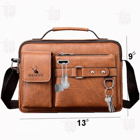 Weixier Fashion Male Real Cowhide Messenger Crossbody Business Travel Bag - Brown
