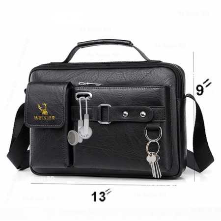 Weixier Fashion Male Real Cowhide Messenger Crossbody Business Travel Bag - Black
