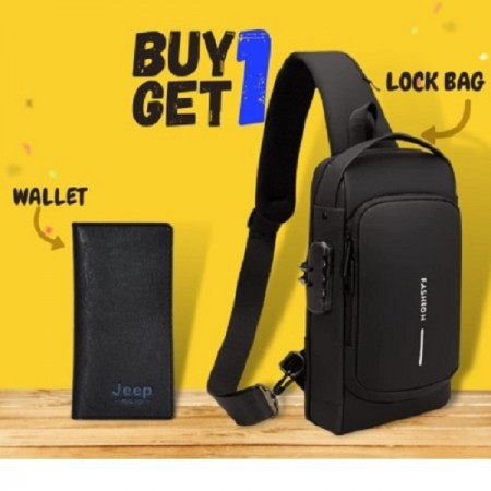 (মানিব্যাগ ফ্রি) BLACK USB charging port sling Anti-theft shoulder bag - Moneybag Free