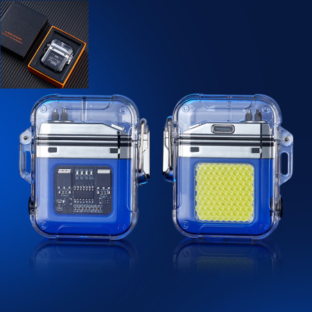 CD6 BLUE Transparent Mini Double Arc Lighter with Flashlight CD6