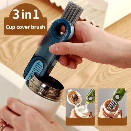 3 in 1 Bottle Gap Lid Cup Cover Cleaning Brush - 1pc