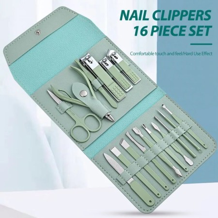 16pcs Stainless Steel Nail Cutter Tool Set (Green)