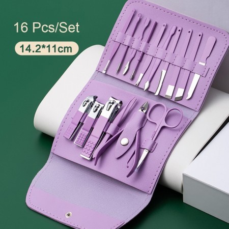 16pcs Stainless Steel Nail Cutter Tool Set(Purple)