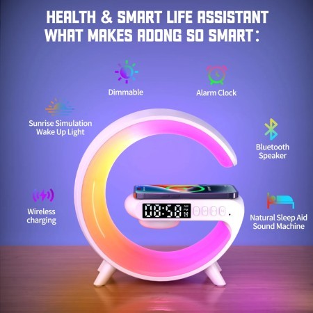 G shape Smart Wireless Charger Table Lamp Bluetooth Speaker Alarm Clock