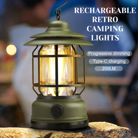 Japanese Rechargeable Antique Lamp - হারিকেন ল্যাম্প Army Green