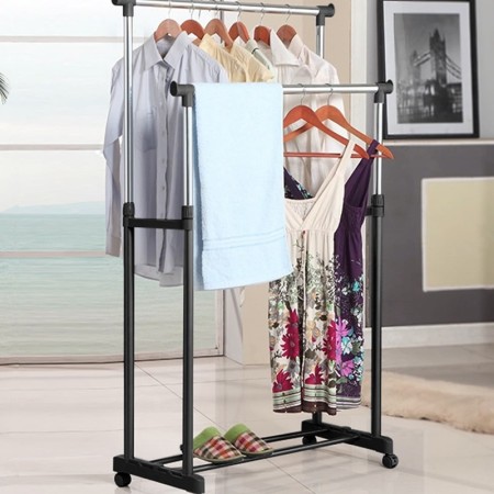 Double Pole Portable Clothes Rack & Hanger - Stainless Steel